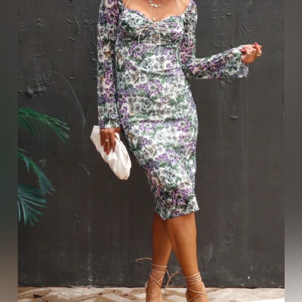 Vici Alexaly Floral Neck Tie Midi Dress